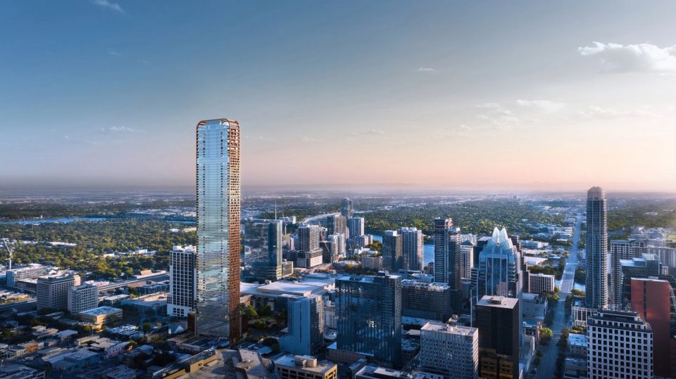 Wilson Tower - самый высокий небоскреб в ТехасеАрхитектурная студия HKS представила визуализацию проекта сверхвысокого жилого небоскреба Wilson Tower в Остине, штат Техас. Здание будет насчитывать 80 этажей при высоте 315 метров и должно стать самым высоким небоскребом в штате.Здание состоит из 9-этажного подиума и высотной части. В подиумной части будут размещены коммерческие и офисные помещения, а в башне - 450 квартир с количеством комнат от одной до четырех. На эксплуатируемой крыше подиума предполагается устройство общедоступного сада с бассейном.Главные фасады башни имеют сплошное панорамное остекление, а торцевые части закрыты решетчатой конструкцией-солнцерезом "brise-soleil", в соответствии климатическими условиями района. Причудливые формы солнцезащитной конструкции, закругленной в уровне крыши, должны стать особенностью и выдающимся элементом проекта.